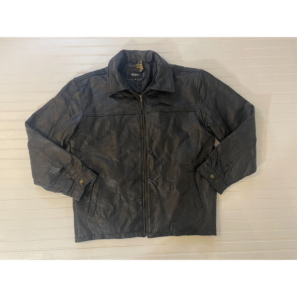 mens PB BASICS BLACK leather crocodile embossed jacket -Xl - Picture 2 of 11